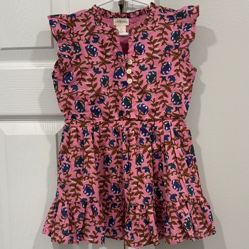 Crewcuts pink and blue Floral Ruffle Dress in Like New Condition